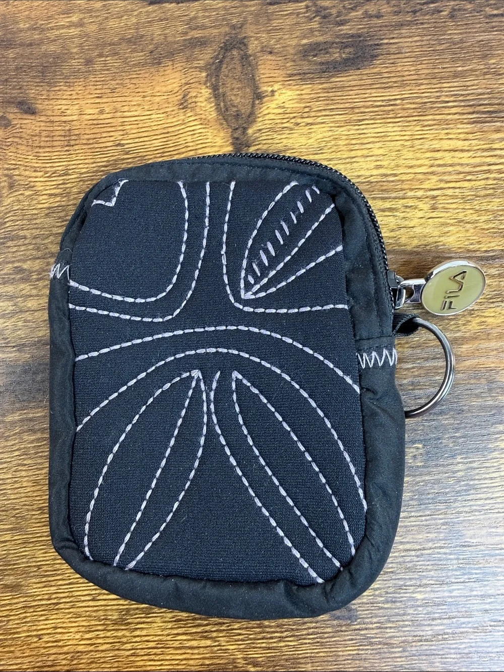 Black Quilted Key Pouch with Stitch Detail